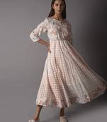 White printed cotton long-dresses
