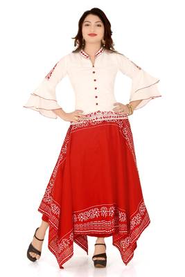 White printed cotton silk girls-top-bottom 1