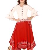 White printed cotton silk girls-top-bottom