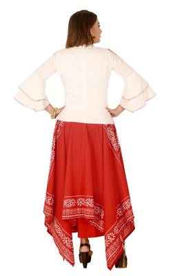 White printed cotton silk girls-top-bottom 3