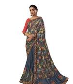Grey embroidered jute saree with blouse