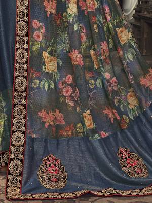 Grey embroidered jute saree with blouse 3