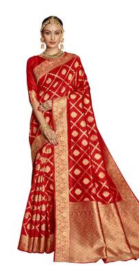 Red woven poly silk saree with blouse 1