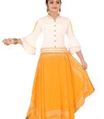 White printed cotton silk girls-top-bottom