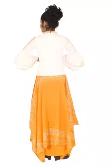 White printed cotton silk girls-top-bottom