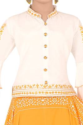 White printed cotton silk girls-top-bottom 4
