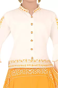 White printed cotton silk girls-top-bottom