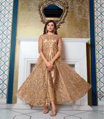 Golden Embroidered Jacket Style Anarkali Suit