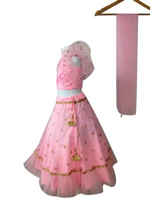 Anitabalia_label BABY GIRL'S WOVEN CROP TOP, DOT with beautiful embroidery LEHENGA CHOLI FULLY STITCHED. PINK 3