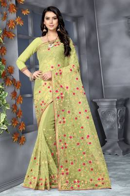 Light green embroidered net saree with blouse 1