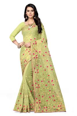 Light green embroidered net saree with blouse 2