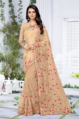 White embroidered net saree with blouse 1