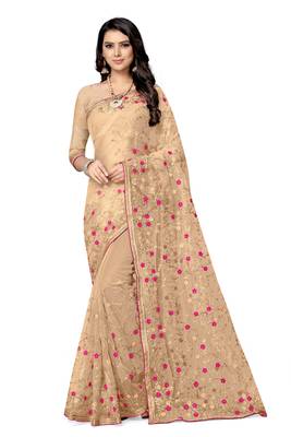White embroidered net saree with blouse 2