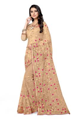White embroidered net saree with blouse 3