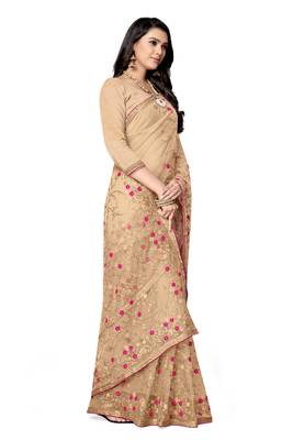 White embroidered net saree with blouse 4