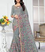 Grey embroidered net saree with blouse