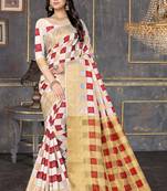 Red printed silk saree with blouse