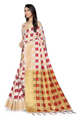 Red printed silk saree with blouse 2