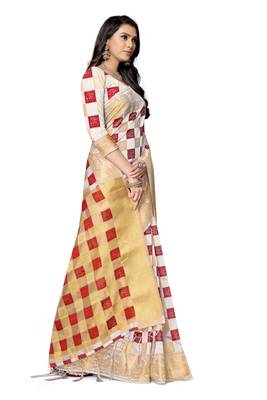 Red printed silk saree with blouse 3