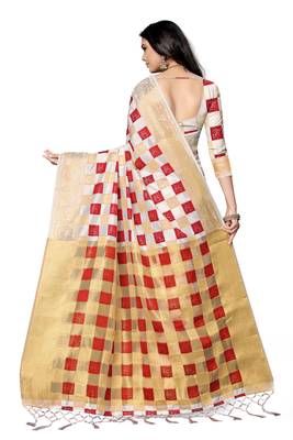 Red printed silk saree with blouse 4