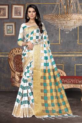 Green printed silk saree with blouse 1