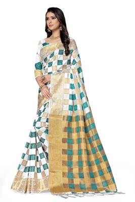 Green printed silk saree with blouse 2