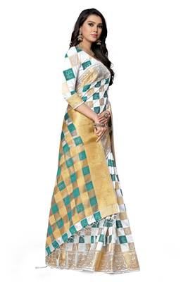 Green printed silk saree with blouse 3