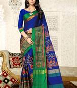 Blue embroidered cotton silk saree with blouse