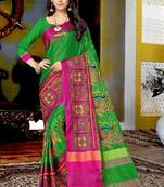 Green embroidered cotton silk saree with blouse