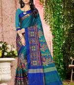 Light blue embroidered cotton silk saree with blouse
