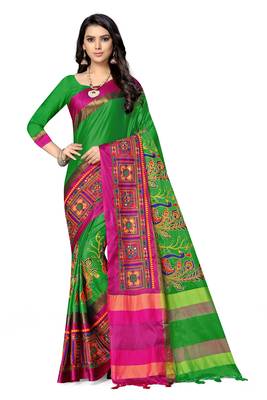 Green embroidered cotton silk saree with blouse 2