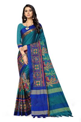 Light blue embroidered cotton silk saree with blouse 2