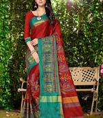 Red embroidered cotton silk saree with blouse