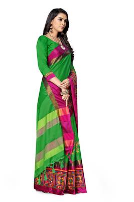 Green embroidered cotton silk saree with blouse 4