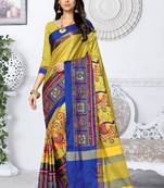 Yellow embroidered cotton silk saree with blouse