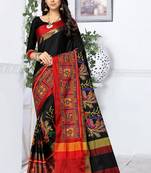 Black embroidered cotton silk saree with blouse