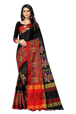 Black embroidered cotton silk saree with blouse 2