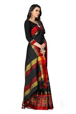 Black embroidered cotton silk saree with blouse 4