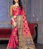 Pink printed art silk saree with blouse