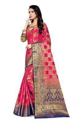 Pink printed art silk saree with blouse 2