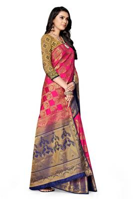 Pink printed art silk saree with blouse 3