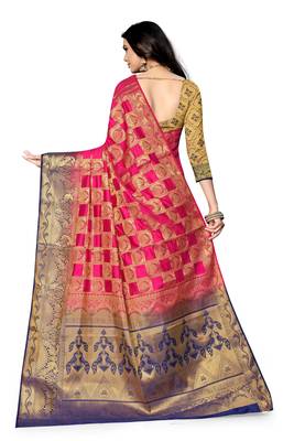 Pink printed art silk saree with blouse 4