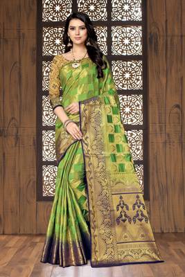 Light green printed art silk saree with blouse 1