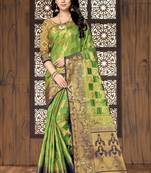 Light green printed art silk saree with blouse