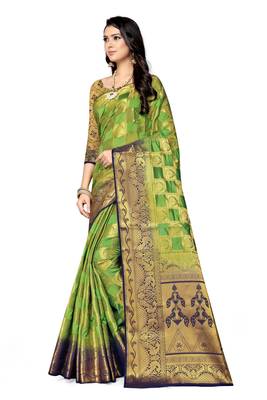 Light green printed art silk saree with blouse 2