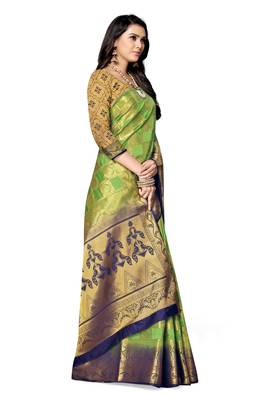 Light green printed art silk saree with blouse 3