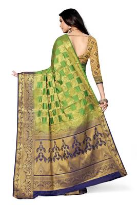 Light green printed art silk saree with blouse 4