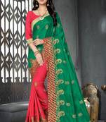 Pink embroidered silk saree with blouse