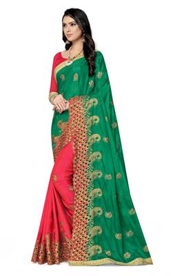 Pink embroidered silk saree with blouse 2
