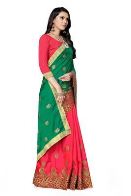 Pink embroidered silk saree with blouse 3